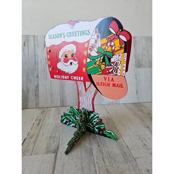 Vintage wooden Santa mailbox mail holiday cheer decor centerpiece - Picture 1 of 12
